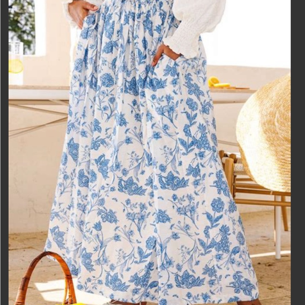 Ivy City Co Indigo Floral Blue and White Women's Maxi Skirt